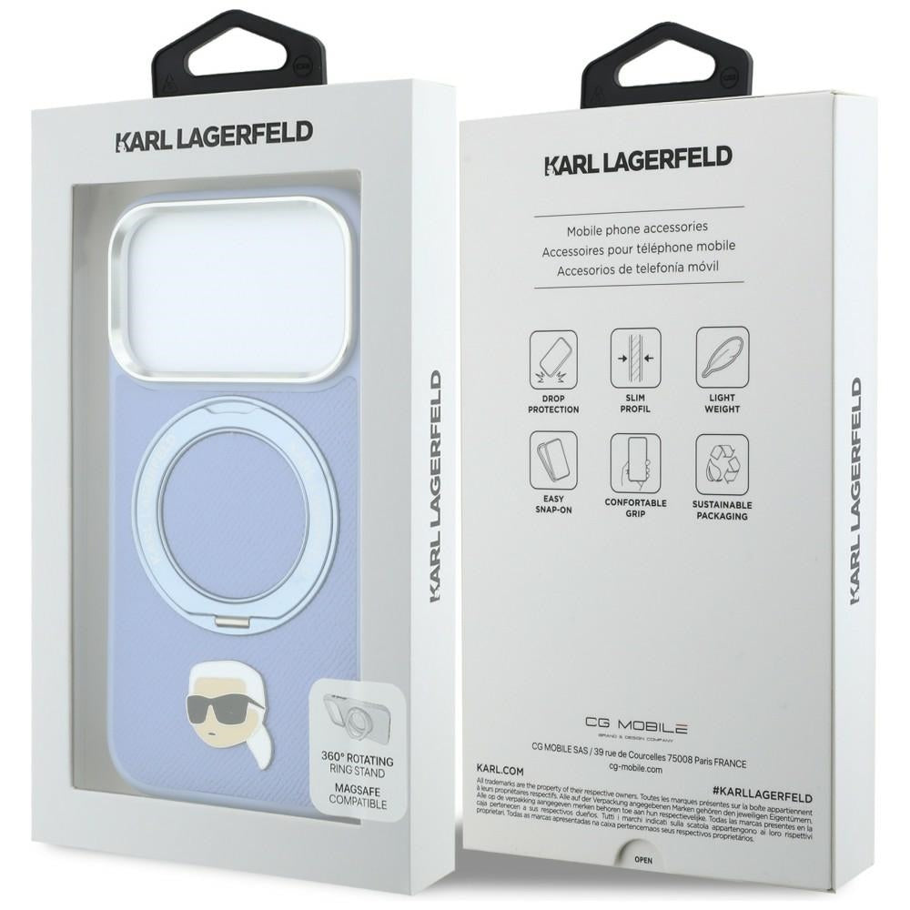 MagSafe-Hülle für Apple iPhone 18 Pro Max / 17 Pro Max, Karl Lagerfeld, Ring Stand 360 Karl Pin, Blau