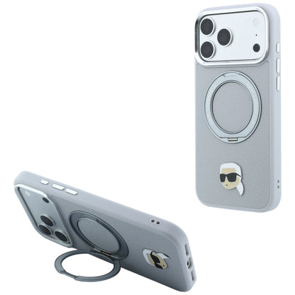 Coque MagSafe pour Apple iPhone 18 Pro Max / 17 Pro Max, Karl Lagerfeld, Ring Stand 360 Karl Pin, Gris
