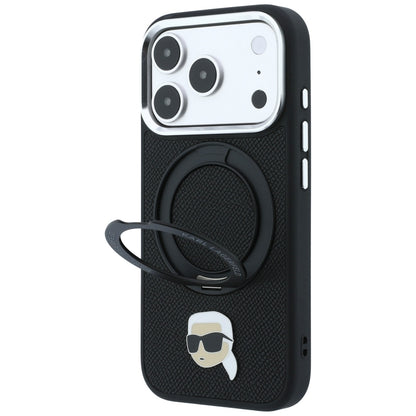 Coque MagSafe pour Apple iPhone 18 Pro Max / 17 Pro Max, Karl Lagerfeld, Ring Stand 360 Karl Pin, noire