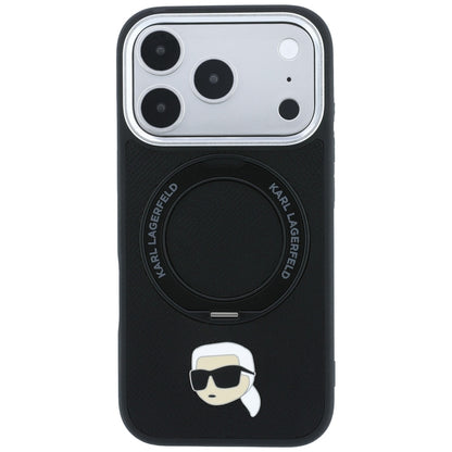 Coque MagSafe pour Apple iPhone 18 Pro Max / 17 Pro Max, Karl Lagerfeld, Ring Stand 360 Karl Pin, noire