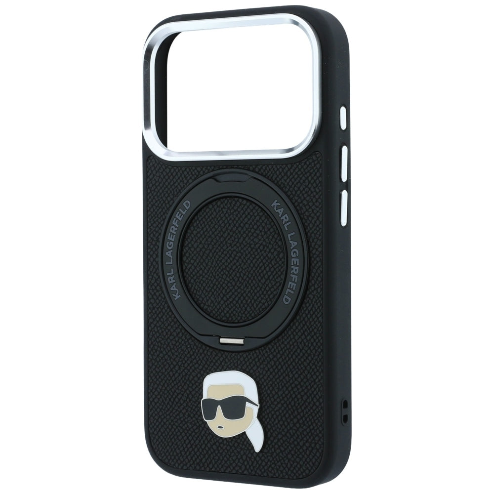 Coque MagSafe pour Apple iPhone 18 Pro Max / 17 Pro Max, Karl Lagerfeld, Ring Stand 360 Karl Pin, noire