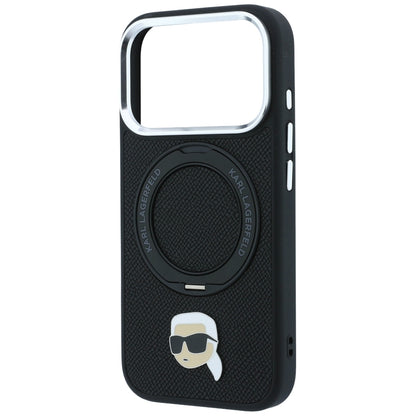 Coque MagSafe pour Apple iPhone 18 Pro Max / 17 Pro Max, Karl Lagerfeld, Ring Stand 360 Karl Pin, noire