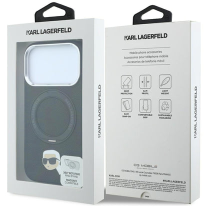 Coque MagSafe pour Apple iPhone 18 Pro Max / 17 Pro Max, Karl Lagerfeld, Ring Stand 360 Karl Pin, noire