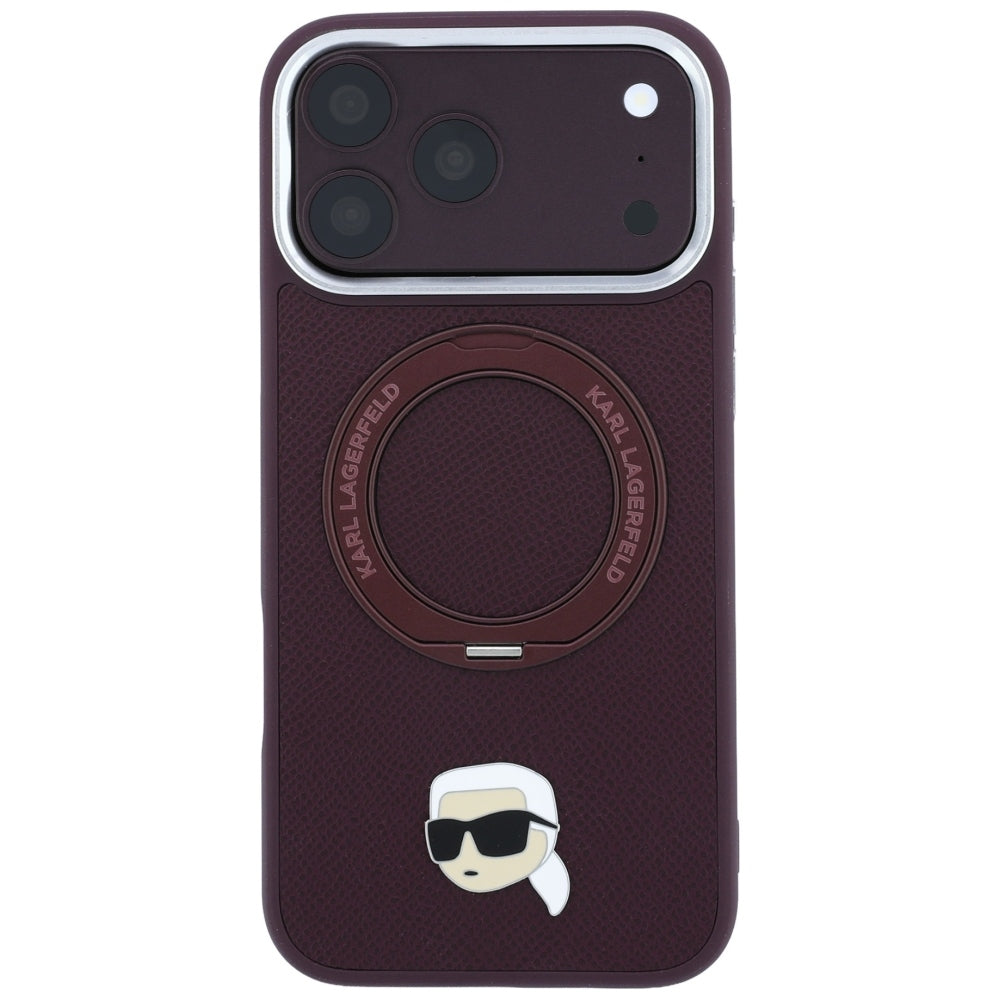 MagSafe Case for Apple iPhone 18 Pro Max / 17 Pro Max, Karl Lagerfeld, Ring Stand 360 Karl Pin, Burgundy