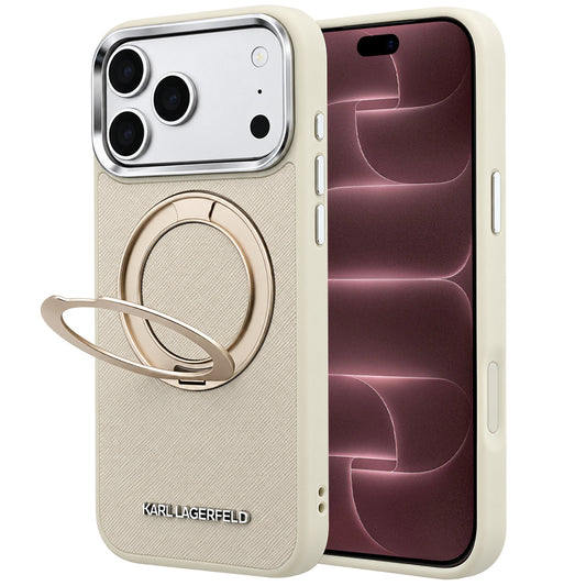 MagSafe-Hülle für Apple iPhone 18 Pro Max / 17 Pro Max, Karl Lagerfeld, Ring Stand 360 Saffiano, Beige