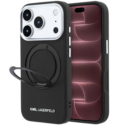 Coque MagSafe pour Apple iPhone 18 Pro Max / 17 Pro Max, Karl Lagerfeld, Ring Stand 360 Saffiano, Noire
