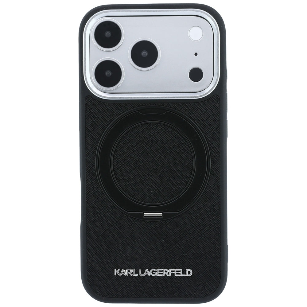Coque MagSafe pour Apple iPhone 18 Pro Max / 17 Pro Max, Karl Lagerfeld, Ring Stand 360 Saffiano, Noire