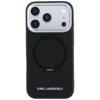 Coque MagSafe pour Apple iPhone 18 Pro Max / 17 Pro Max, Karl Lagerfeld, Ring Stand 360 Saffiano, Noire