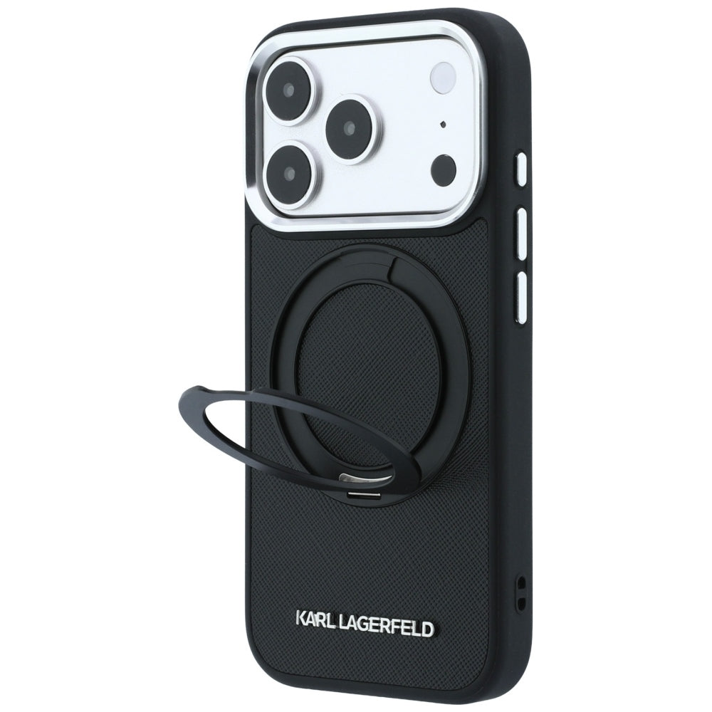 Coque MagSafe pour Apple iPhone 18 Pro Max / 17 Pro Max, Karl Lagerfeld, Ring Stand 360 Saffiano, Noire