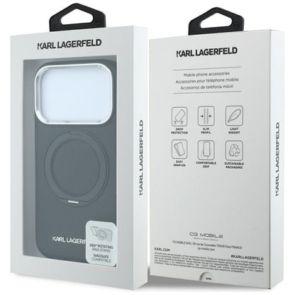 Coque MagSafe pour Apple iPhone 18 Pro Max / 17 Pro Max, Karl Lagerfeld, Ring Stand 360 Saffiano, Noire
