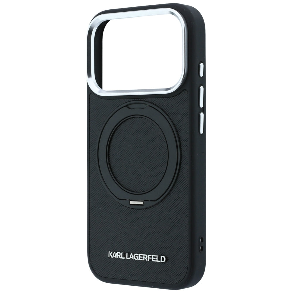 Coque MagSafe pour Apple iPhone 18 Pro Max / 17 Pro Max, Karl Lagerfeld, Ring Stand 360 Saffiano, Noire