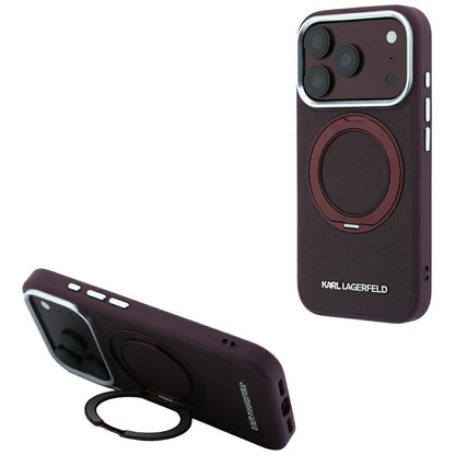 Coque MagSafe pour Apple iPhone 18 Pro Max / 17 Pro Max, Karl Lagerfeld, Ring Stand 360 Saffiano, Bordeaux