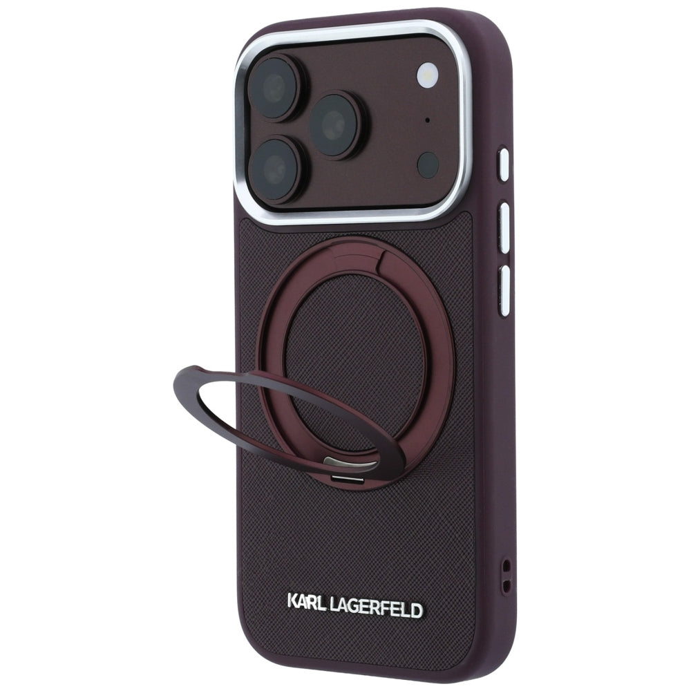 Coque MagSafe pour Apple iPhone 18 Pro Max / 17 Pro Max, Karl Lagerfeld, Ring Stand 360 Saffiano, Bordeaux
