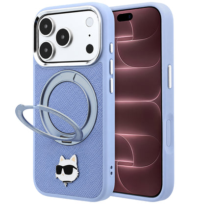 Coque MagSafe pour Apple iPhone 18 Pro Max / 17 Pro Max, Karl Lagerfeld, Support Anneau Saffiano 360 Choupette Pin, Bleu