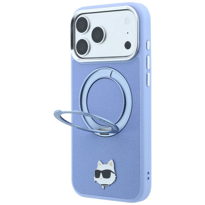 Coque MagSafe pour Apple iPhone 18 Pro Max / 17 Pro Max, Karl Lagerfeld, Support Anneau Saffiano 360 Choupette Pin, Bleu