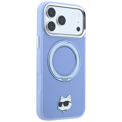 Coque MagSafe pour Apple iPhone 18 Pro Max / 17 Pro Max, Karl Lagerfeld, Support Anneau Saffiano 360 Choupette Pin, Bleu