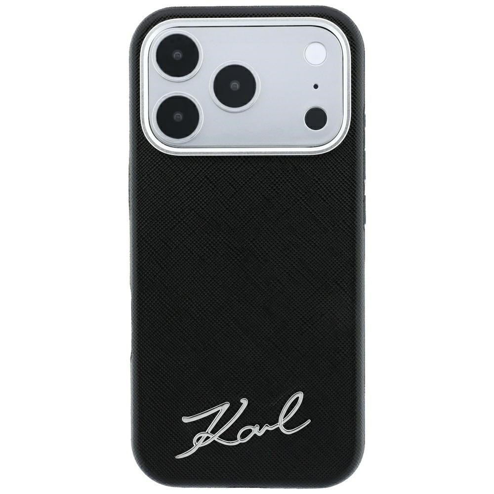 MagSafe-Hülle für Apple iPhone 18 Pro Max / 17 Pro Max, Karl Lagerfeld, Saffiano Small Script Metall-Logo, Schwarz