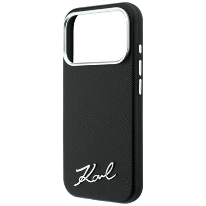 MagSafe-Hülle für Apple iPhone 18 Pro Max / 17 Pro Max, Karl Lagerfeld, Saffiano Small Script Metall-Logo, Schwarz