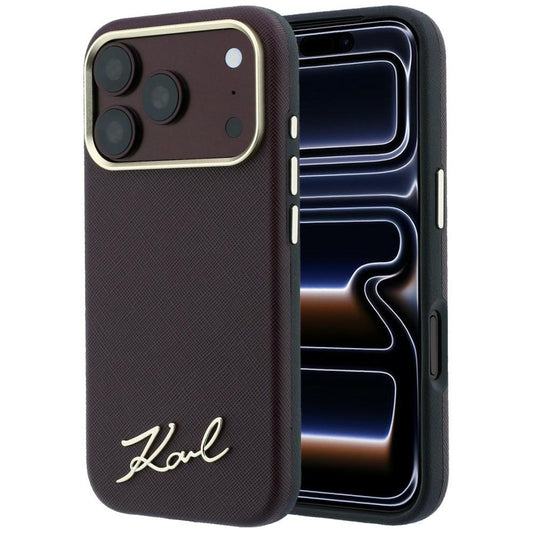 MagSafe-hoesje voor Apple iPhone 18 Pro Max / 17 Pro Max, Karl Lagerfeld, Saffiano Small Script Metal Logo, Bordeaux