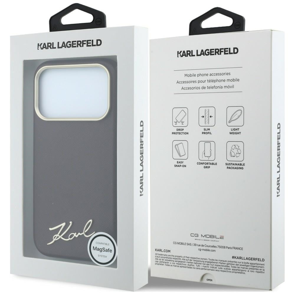 MagSafe-Hülle für Apple iPhone 18 Pro Max / 17 Pro Max, Karl Lagerfeld, Saffiano Small Script Metall-Logo, Weinrot