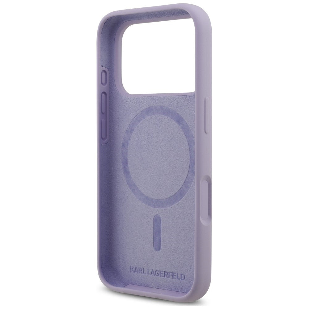 Coque MagSafe pour Apple iPhone 18 Pro Max / 17 Pro Max, Karl Lagerfeld, Silicone Ring Karl & Choupette, violette