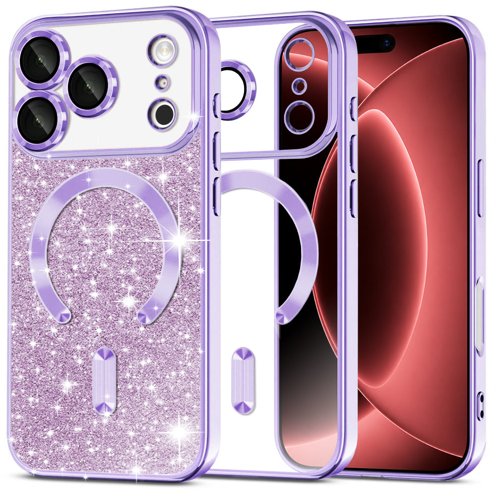 MagSafe-Hülle für Apple iPhone 18 Pro Max / 17 Pro Max, Techsuit, Luxury Glitter, Hellviolett