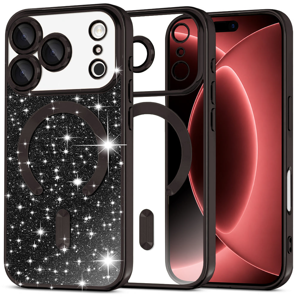 Coque MagSafe pour Apple iPhone 18 Pro Max / 17 Pro Max, Techsuit, Luxury Glitter, Noire
