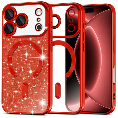 Coque MagSafe pour Apple iPhone 18 Pro Max / 17 Pro Max, Techsuit, Luxury Glitter, Rouge