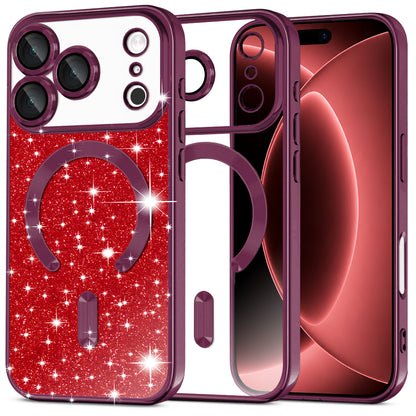 MagSafe-Hülle für Apple iPhone 18 Pro Max / 17 Pro Max, Techsuit, Luxury Glitter, Dunkelweinrot