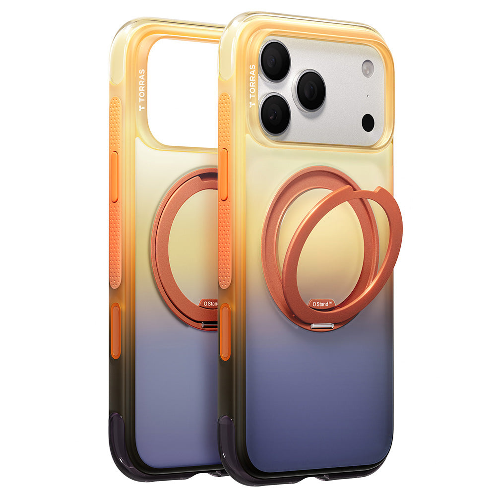 Coque MagSafe pour Apple iPhone 18 Pro Max / 17 Pro Max, Torras, Ostand O3 Air Gradient, Bleu Orange