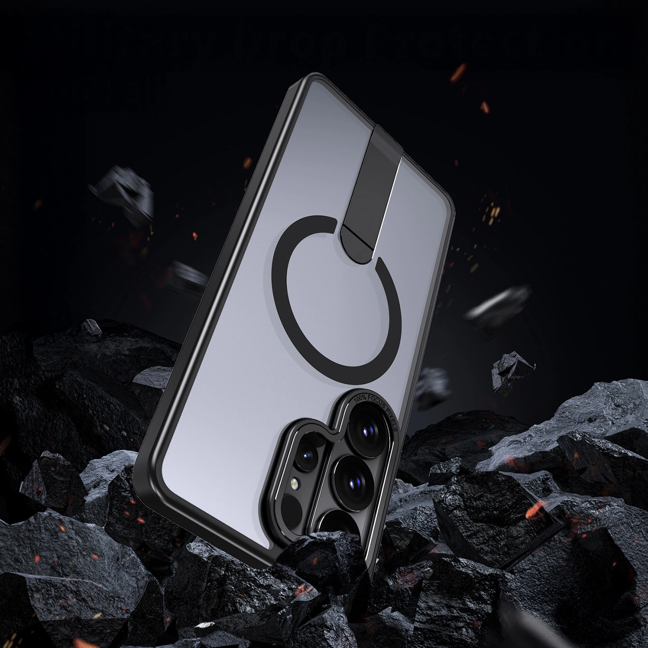 Coque MagSafe pour Samsung Galaxy S26 Ultra S948, Hybrid Armor, X avec support, Noire