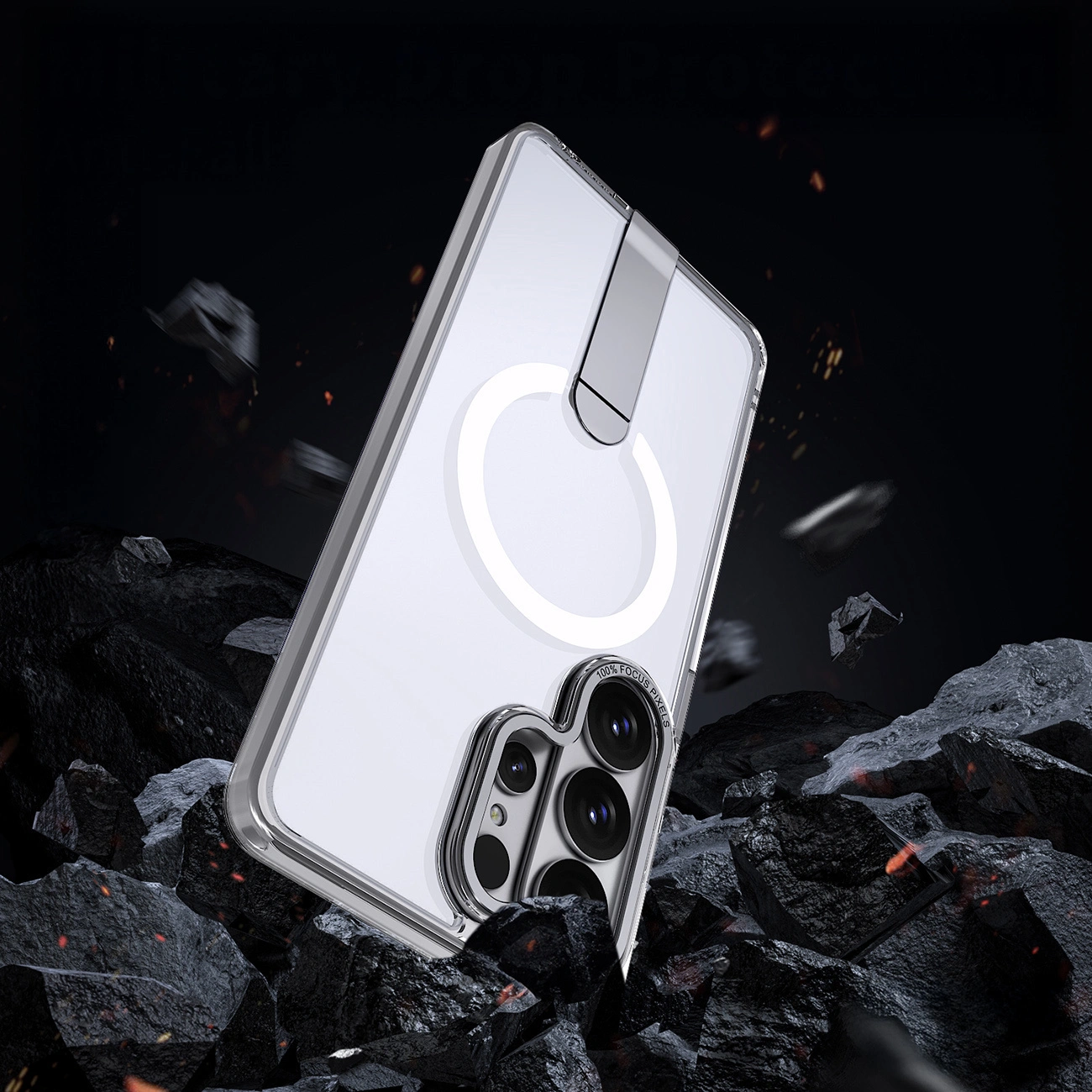 Coque MagSafe pour Samsung Galaxy S26 Ultra S948, Hybrid Armor, X avec support, Transparente