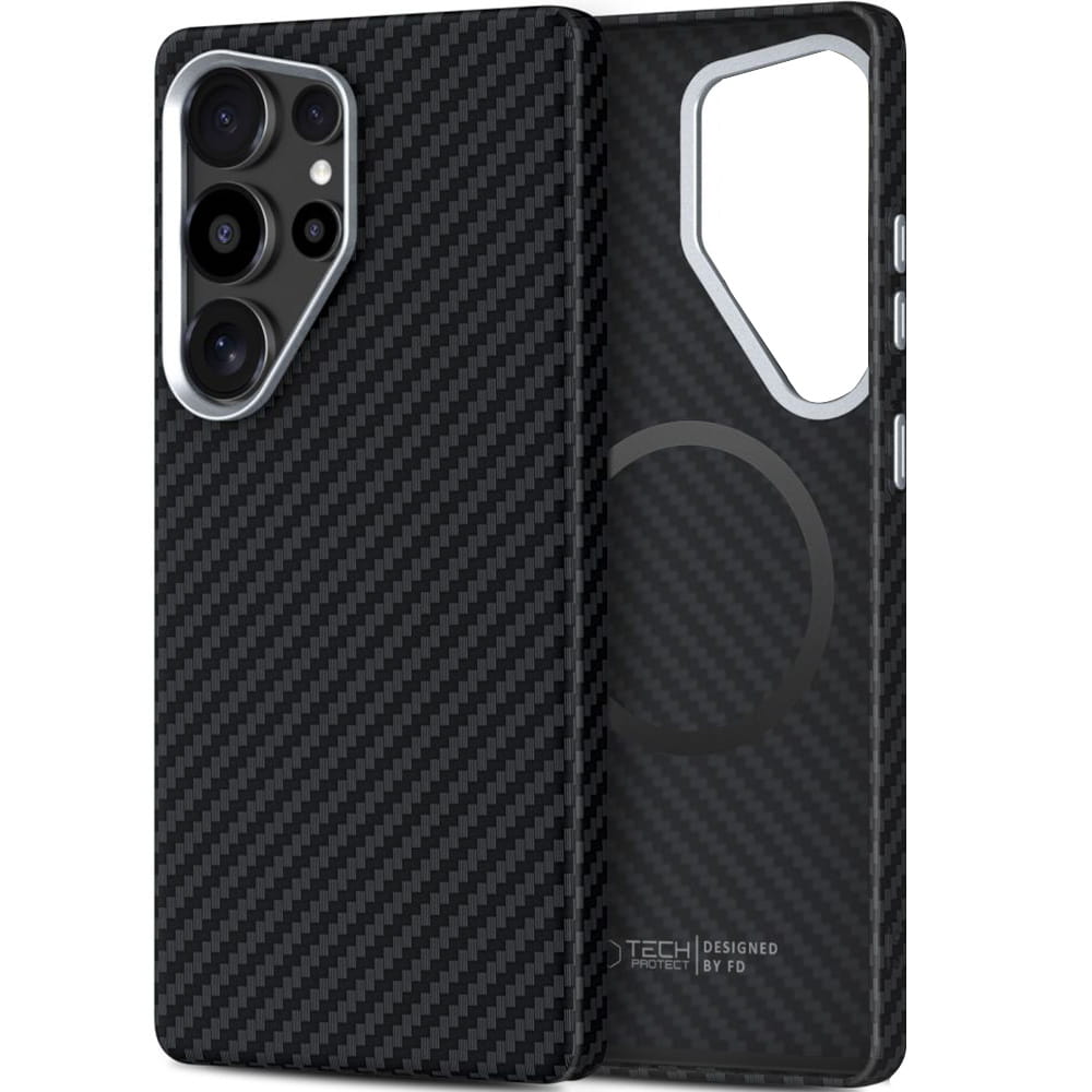 Coque MagSafe pour Samsung Galaxy S25 Ultra S938, Tech-Protect, Ion Carbon, Noire
