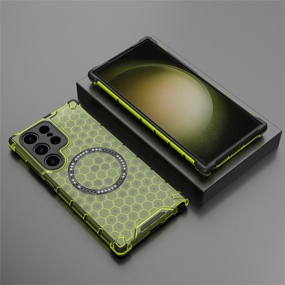 Coque MagSafe pour Samsung Galaxy S25 Ultra S938, Techsuit, HoneyComb Shield, Vert