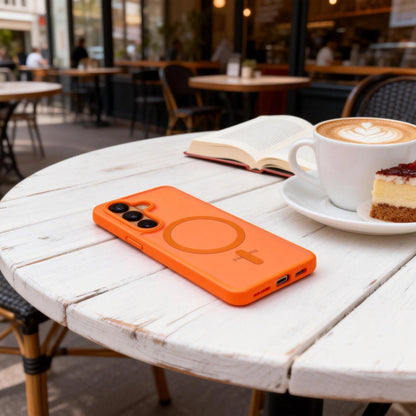Coque MagSafe pour Samsung Galaxy S26 S942, Tech-Protect, Magmat, Orange Mat