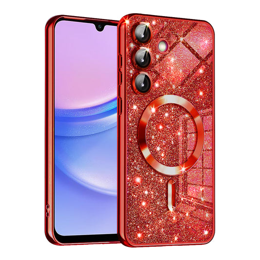 Coque MagSafe pour Samsung Galaxy A15 5G A156 / A15 A155, Techsuit, Luxury Glitter, Rouge