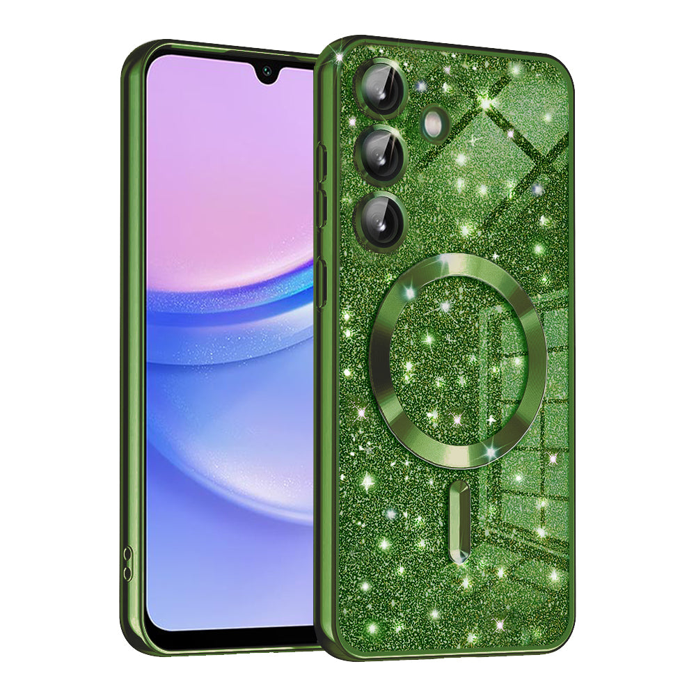 Coque MagSafe pour Samsung Galaxy A15 5G A156 / A15 A155, Techsuit, Luxury Glitter, Vert Foncé