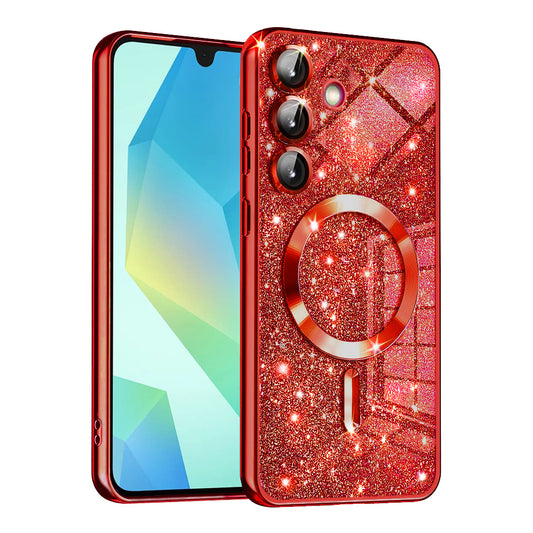 Coque MagSafe pour Samsung Galaxy A16 5G A166 / A16 4G A165, Techsuit, Luxury Glitter, Rouge