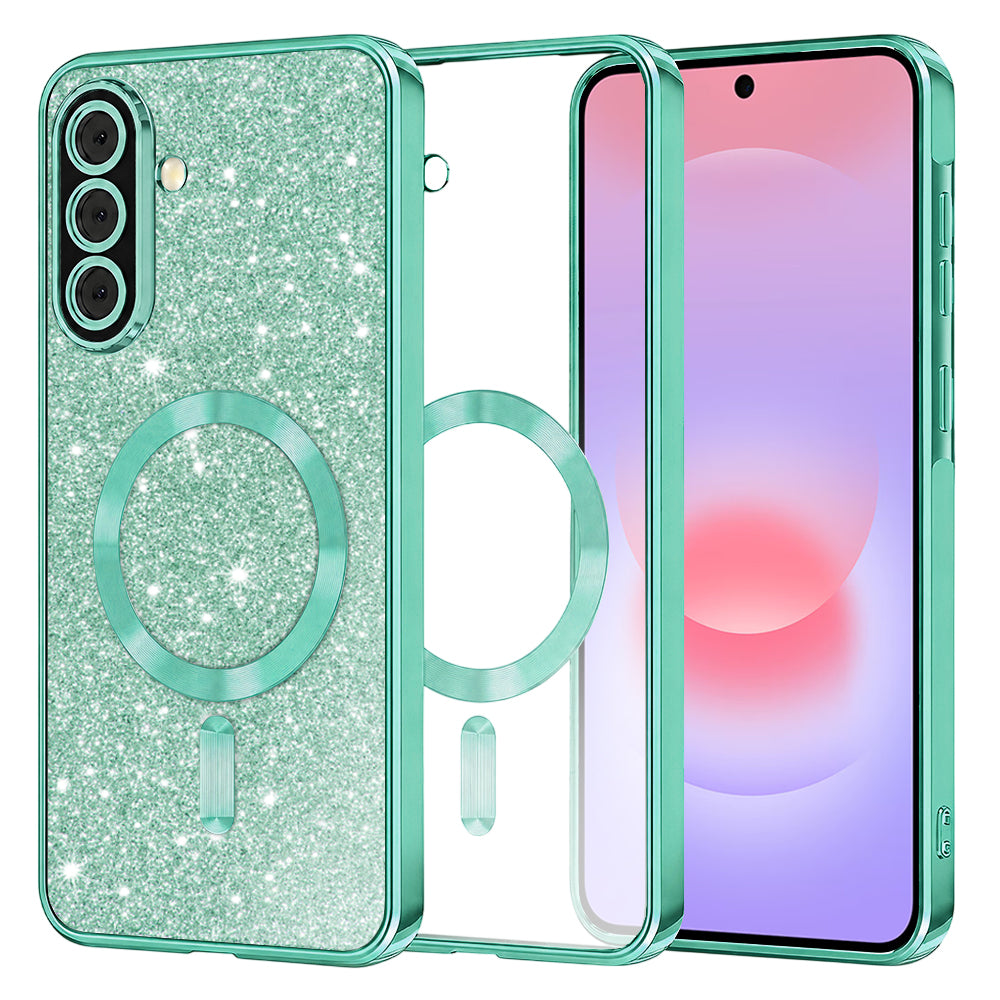 Coque MagSafe pour Samsung Galaxy A37 5G, Techsuit, Luxury Glitter, Vert Clair