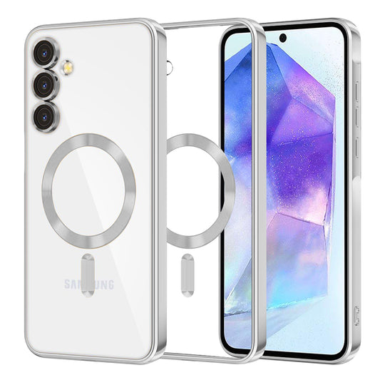 Coque MagSafe pour Samsung Galaxy A55 5G A556, Techsuit, Luxury Crystal, Argentée