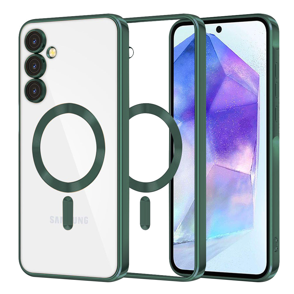 Coque MagSafe pour Samsung Galaxy A55 5G A556, Techsuit, Luxury Crystal, Vert Foncé