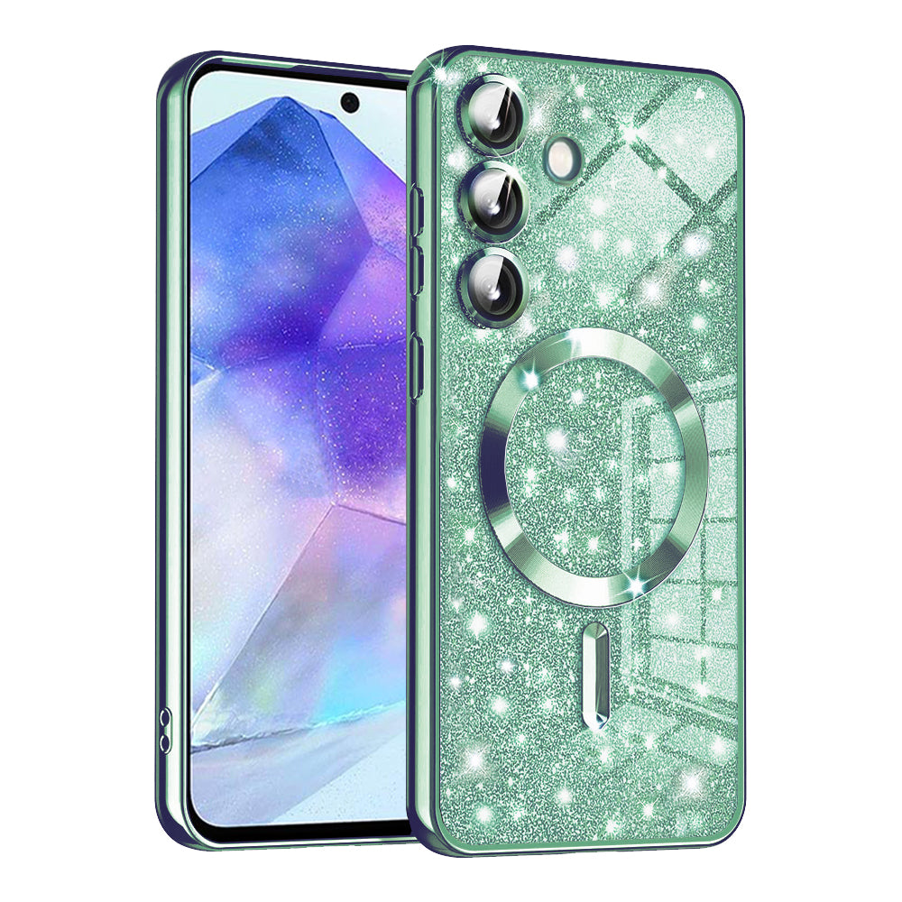 Coque MagSafe pour Samsung Galaxy A55 5G A556, Techsuit, Luxury Glitter, Vert Clair