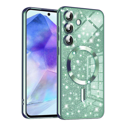 Coque MagSafe pour Samsung Galaxy A55 5G A556, Techsuit, Luxury Glitter, Vert Clair