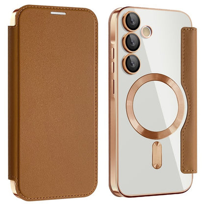Coque MagSafe pour Samsung Galaxy A55 5G A556, Techsuit, SmartMag Book, Marron