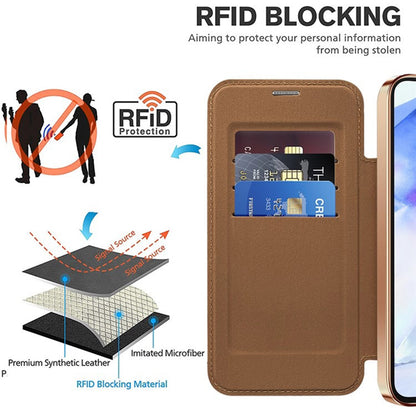 Coque MagSafe pour Samsung Galaxy A55 5G A556, Techsuit, SmartMag Book, Marron