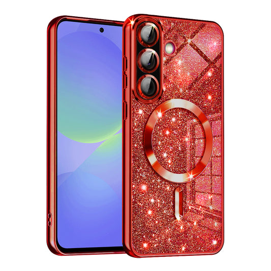 Coque MagSafe pour Samsung Galaxy A56 A566 / A36 A366, Techsuit, Luxury Glitter, Rouge