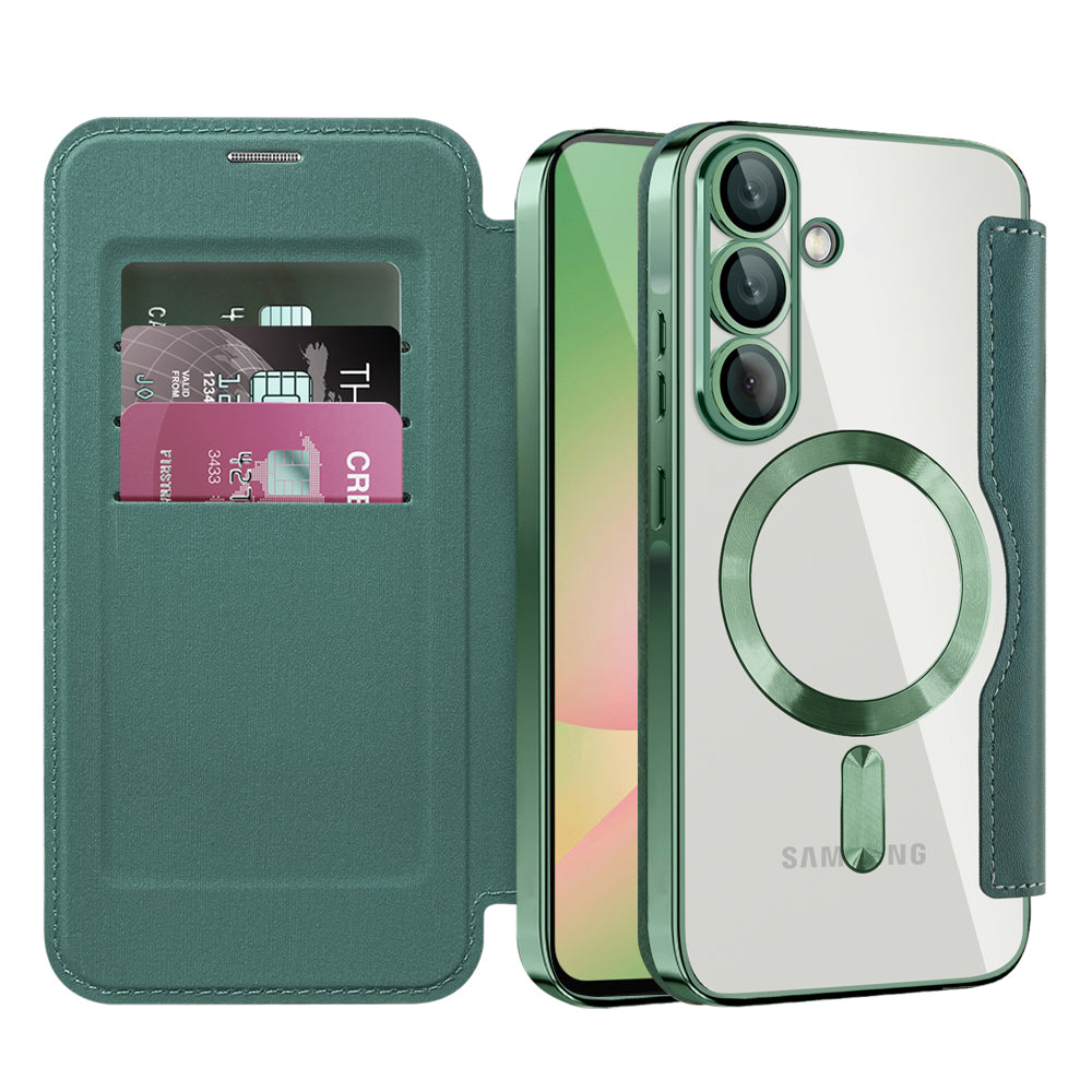 Coque MagSafe pour Samsung Galaxy A56 A566, Techsuit, SmartMag Book, Vert