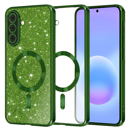 Coque MagSafe pour Samsung Galaxy A57 5G, Techsuit, Luxury Glitter, Vert Foncé