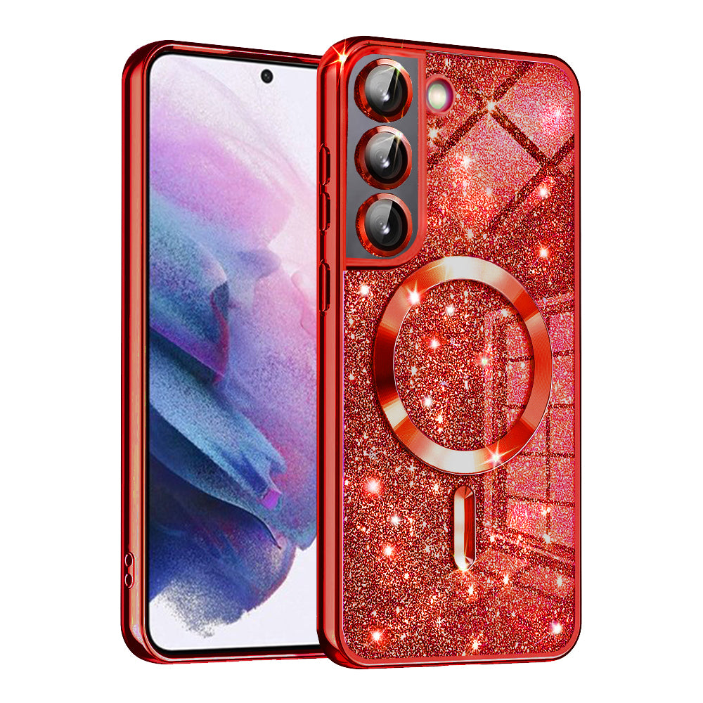 MagSafe-Hülle für Samsung Galaxy S21 5G G991, Techsuit, Luxury Glitter, Rot