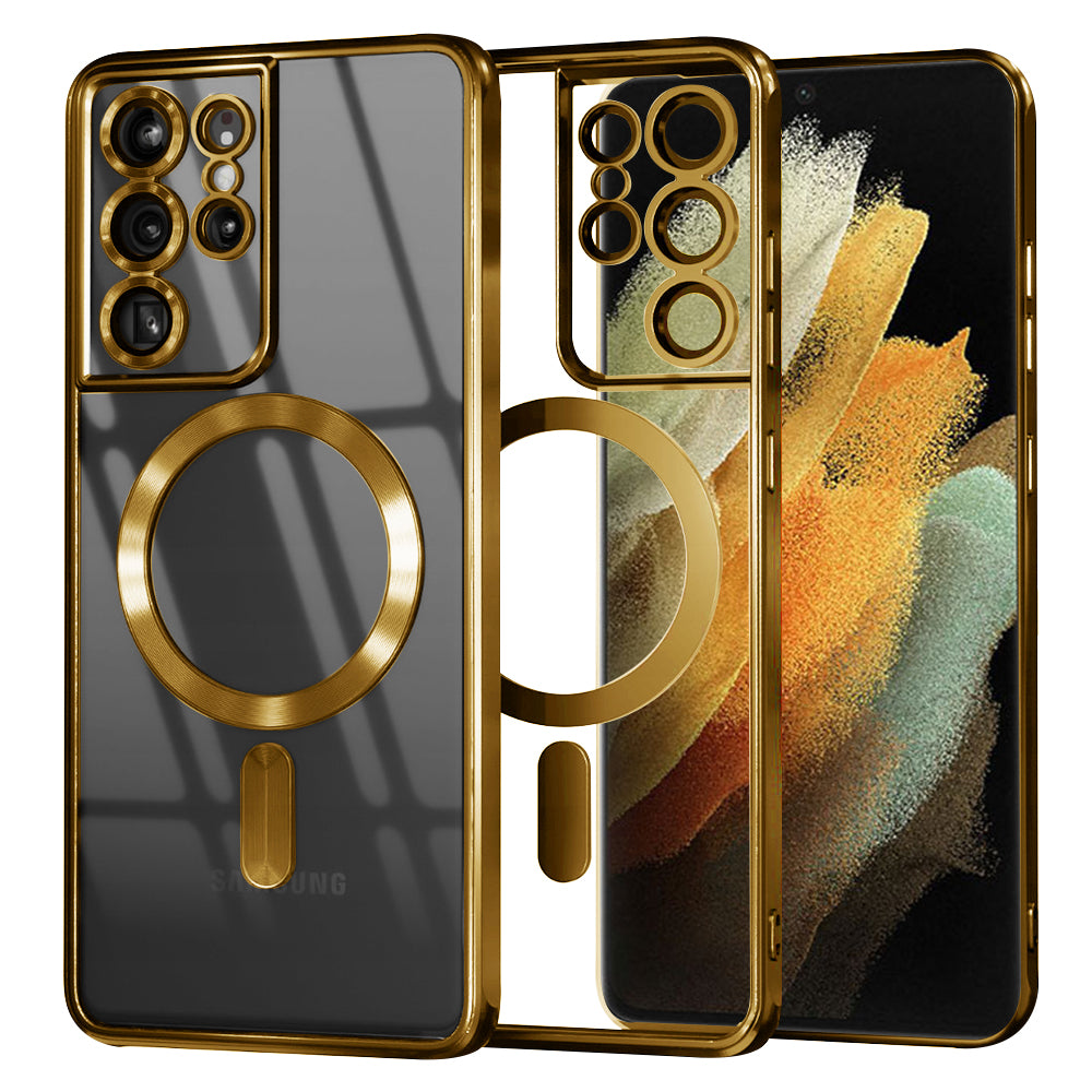 Coque MagSafe pour Samsung Galaxy S21 Ultra 5G G998, Techsuit, Luxury Crystal, Dorée